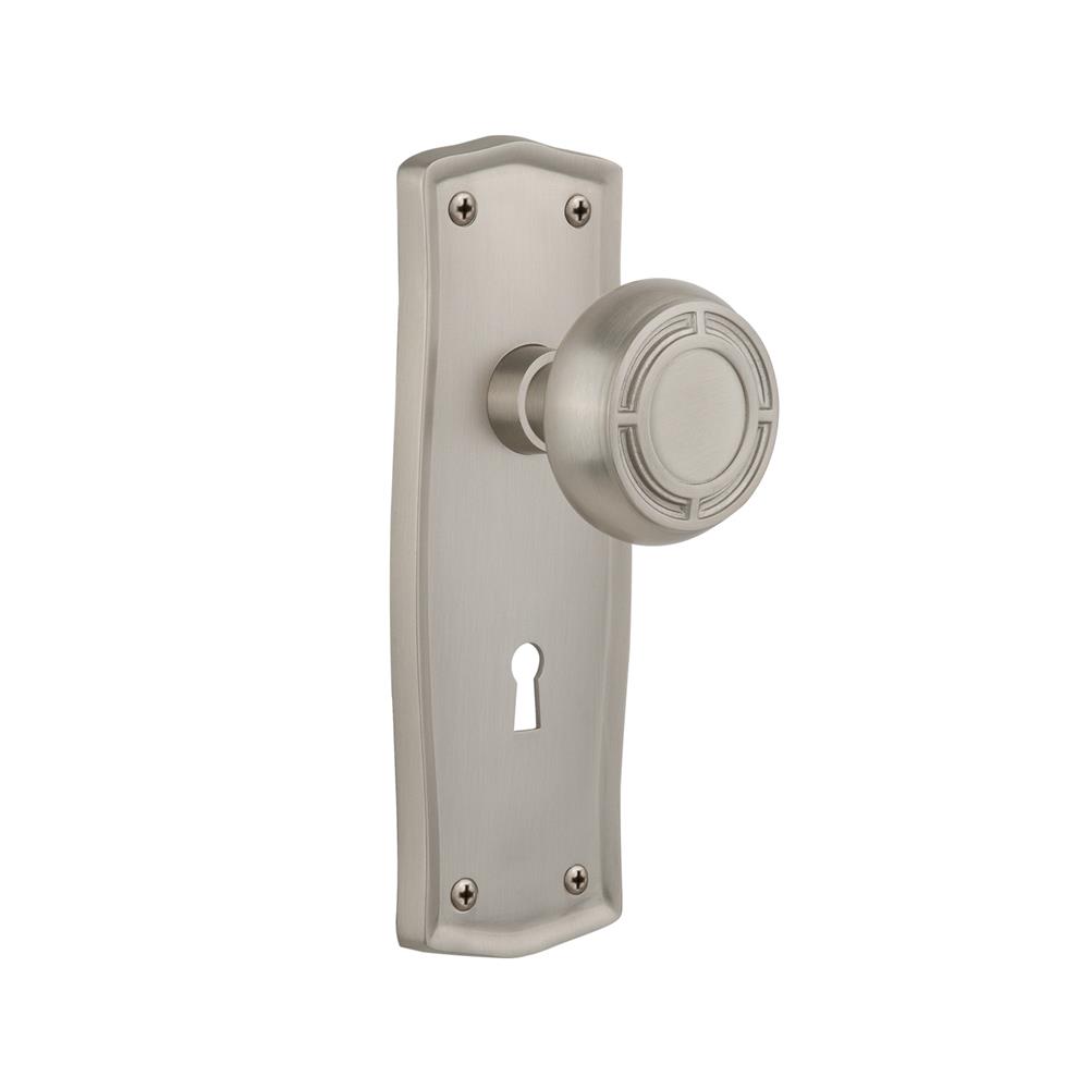 Nostalgic Warehouse PRAMIS Mortise Prairie Plate with Mission Knob and Keyhole in Satin Nickel